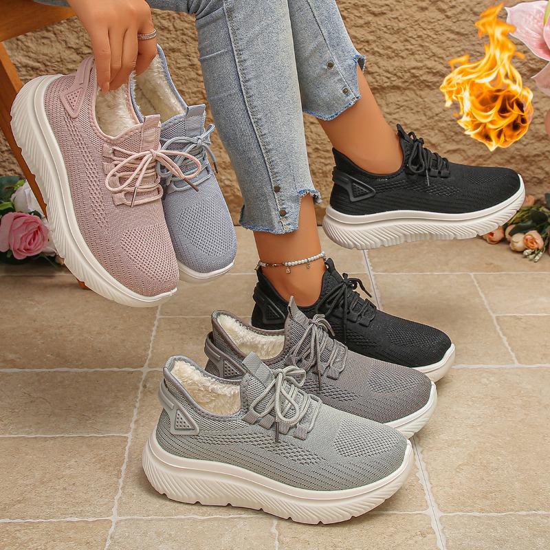 2027 Women's Outdoor Walking S - Knit Fabric Lace Up Sneakers ulasan dan harga